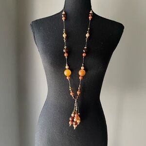 You & I Long Necklace with Faux Pearls and Tassel Pearls